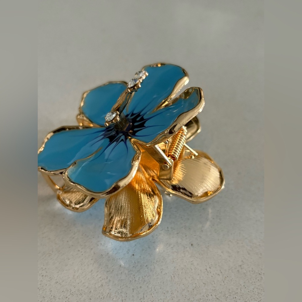 Gold and Blue Floral Hair Claw - Picture 2 of 4